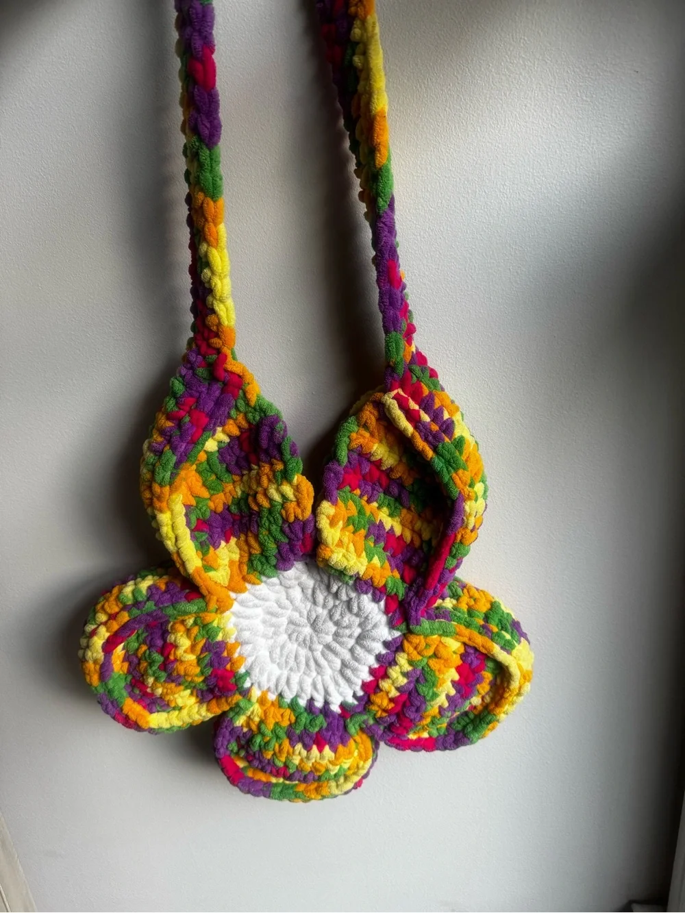 Handmade Multicolor Flower Crochet Shoulder Bag - Unbranded